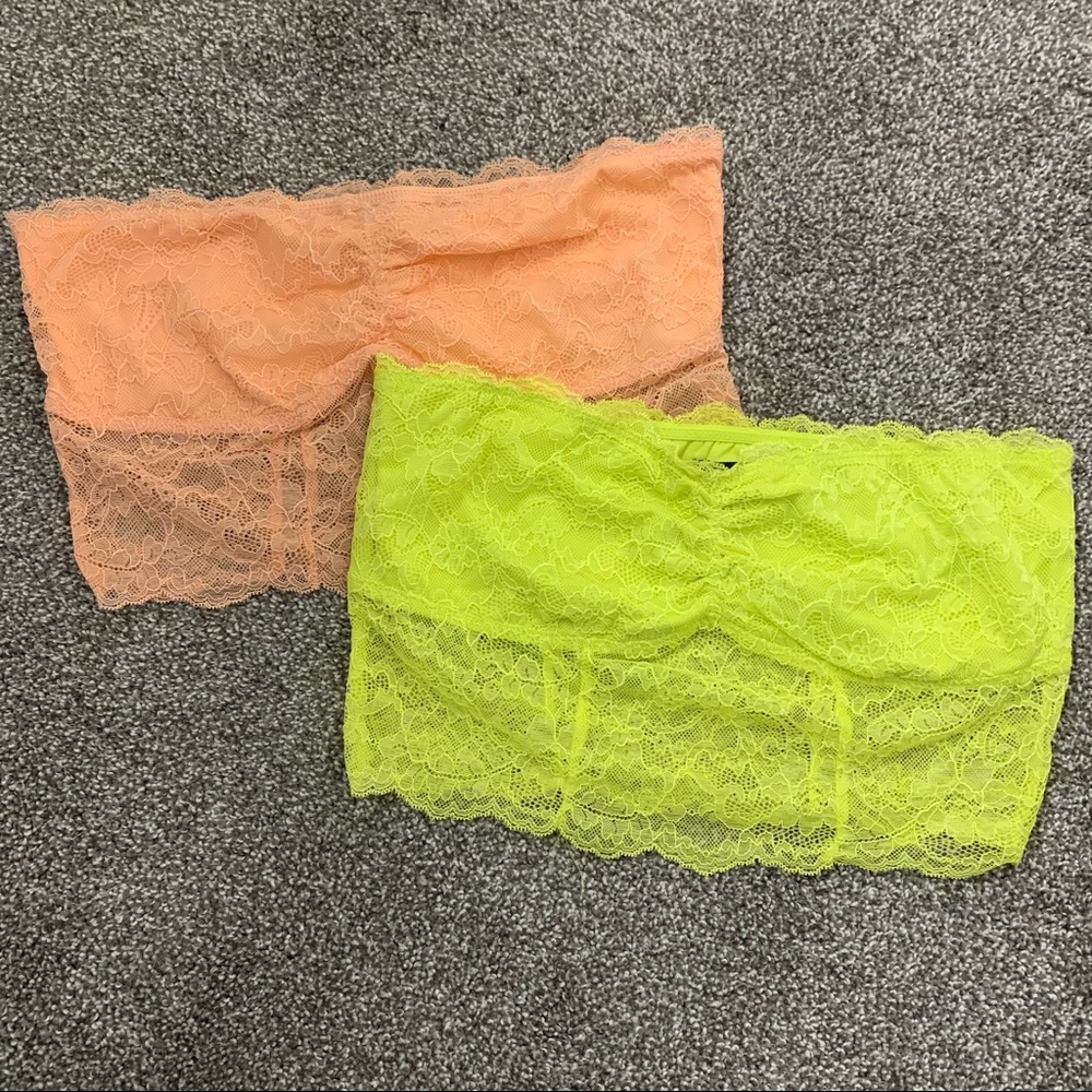 American Eagle Neon Yellow and Neon Peach Lace Bralettes | Size S